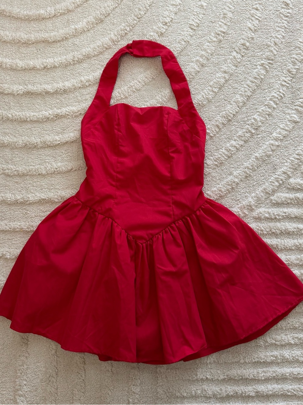 Red Halter Mini Dress Fit & Flare Coquette Womens Size XS